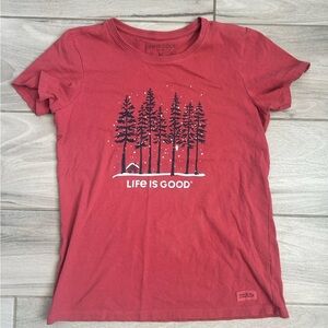Life Is Good Red Tee with Forest Graphic